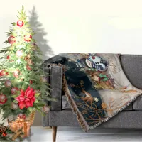 Cute  animals and kids Christmas blue Throw Blanket