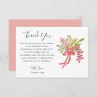 Bridal Shower Bow Floral Fancy Hand Drawn Pink Thank You Card