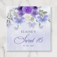 Rustic Floral Purple Lilac Butterflies Sweet 16 Favor Tags