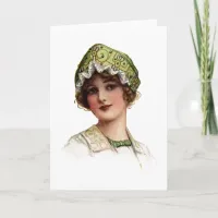 Vintage Lady Bead and Lace Bonnet Card