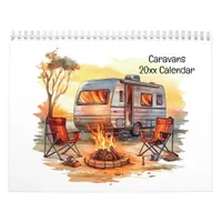 Fun Retro Watercolor Style Caravans  Calendar