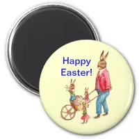 Vintage Easter Rabbit and Family in Egg Cart, ZSSG Magnet