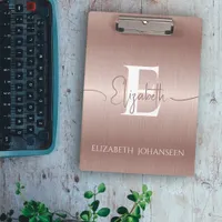 Trendy Stylish Rose Gold Brushed Metal Monogrammed Clipboard