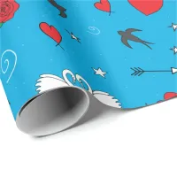 Valentines Day Vintage Pattern on Blue Wrapping Paper