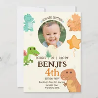 Customizable Pale Yellow Dinosaur Photo Birthday Invitation