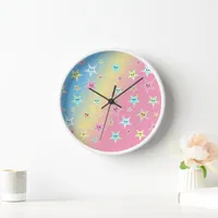 Cute stars with faces in pastel colors   clock