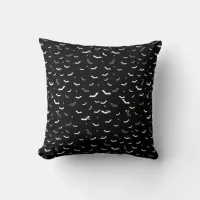 Halloween Black and White Flying Bats Pattern Throw Pillow