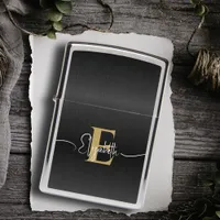 Elegant Black Brushed Metal Gold Monogram Script Zippo Lighter