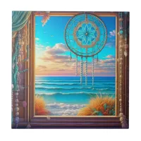 Pretty Beachy Dreamcatcher on Window  Ceramic Tile