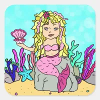 Tropical Under the Sea Mermaid Square Sticker