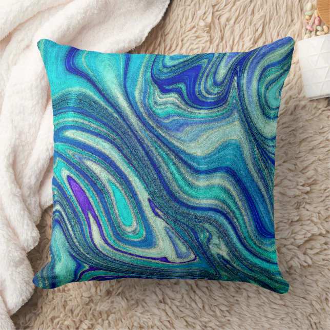 Elegant Aquamarine Paua Rainbow Shell Inspired Throw Pillow