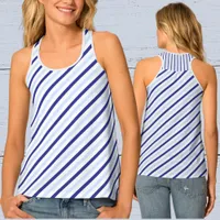 Retro Pinstripes, Blue And White Sleeveless Tank Top