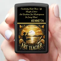 Art Teacher Painting a Sunset on a Serene Beach Zippo Lighter