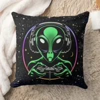 Alien Playing Video Games with Star Background Throw Pillow