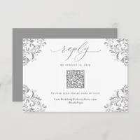 Elegant Silver Gray Vintage Wedding QR Code RSVP Card