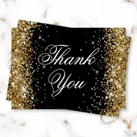 Sparkly Gold Glitter Black Thank You Card