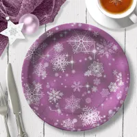 Prettiest Snowflakes Pattern Orchid Pink ID846 Paper Plates