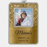 Glittery Gold Foil Sweet 16 Photo Christmas Ornament