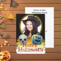 Halloween Photo Frame Skull and Jack o' Lantern Invitation