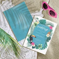 Watercolor Tropical w/Toucan Wedding Teal ID577 Invitation