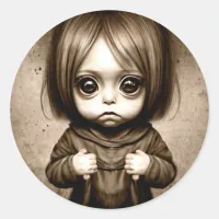 Little Scary Child with Big Eyes Chibi Classic Round Sticker