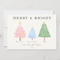 Watercolor Christmas Trees Family Name Non Photo Holiday Card