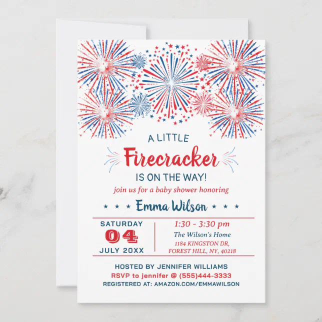 Firecracker On The Way! 4th Of July Baby Shower Invitation