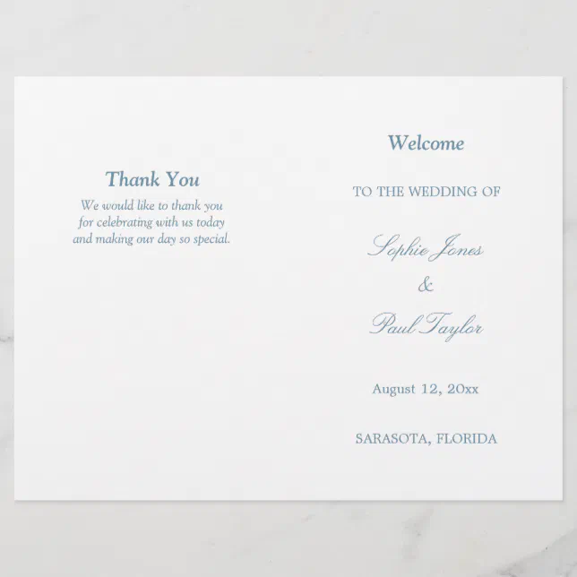 Dusty Blue Script Bi-Fold Wedding Program