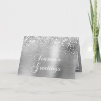 Sparkly Silver Family Photo Season's Greetings Holiday Card