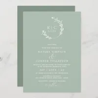 Elegant Light Sage Green Monochromatic Wedding Invitation