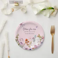 Watercolor Pink Floral Tea Party Baby Shower Paper Plates