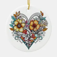 Personalized Floral Heart with Sentimental Message Ceramic Ornament