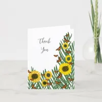 Sunflowers and butterflies thank you card