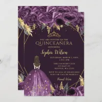 Purple Gold Floral Princess Quincea&#241;era  Invitatio Invitation