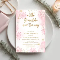 Pink  Snowflake is on the WAY Winter Baby Shower Invitation