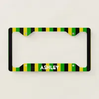 Jamaican Flag Colored Striped Custom Name License Plate Frame