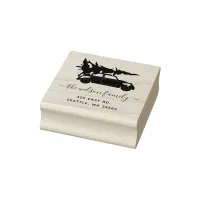 Cute Christmas Tree Vintage Car Return Address Rubber Stamp