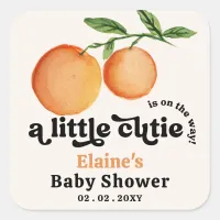 A Little Cutie Is On The Way Orange Baby Shower  Square Sticker