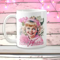 Vintage Pink Girl Floral Merry Christmas Coffee Mug