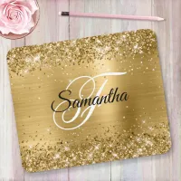 Faux Sparkly Gold Glitter Foil Monogram Mouse Pad