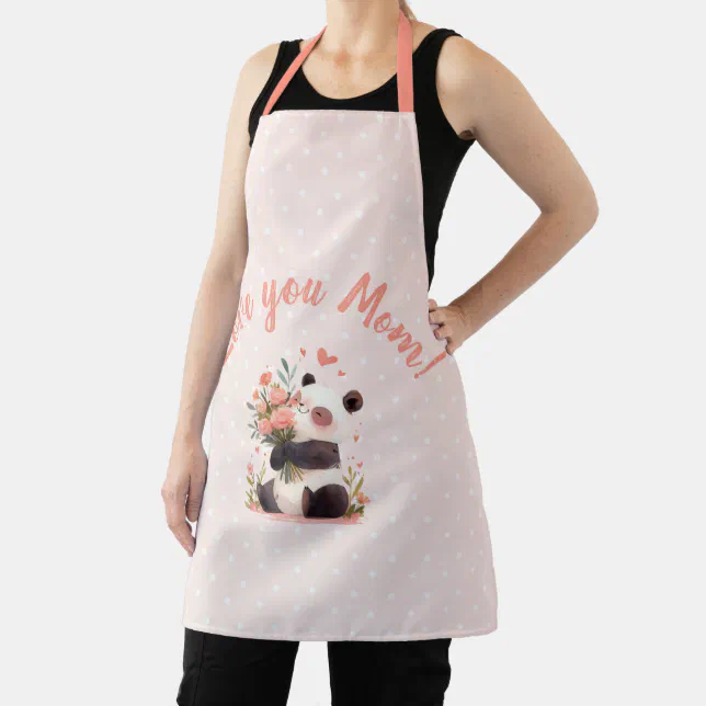 Panda Love You Mom Mothers Day Gift Apron