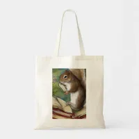 Watercolor Squirrel Reading a Book Tote Bag