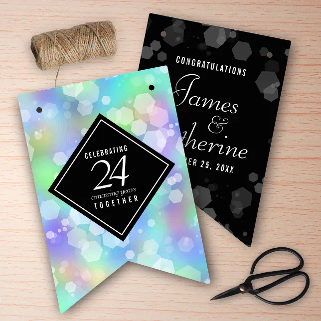 Elegant 24th Opal Wedding Anniversary Celebration Bunting Flags