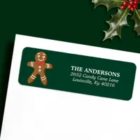 Green Gingerbread Man Christmas Return Address Label