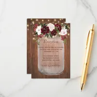 Rustic Burgundy Floral Mason Jar Wedding Reception Enclosure Card