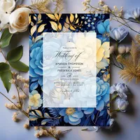 Blue and Gold Floral Wedding Invitation