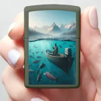 Master Angler Amidst Abundant Aquatic Life Zippo Lighter