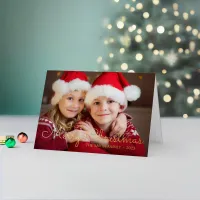 Gold Thin Line Merry Christmas Family Photo Foil Holiday Card