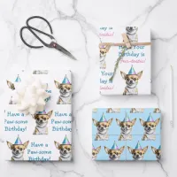 Cute Chihuahua in Birthday Hat Wrapping Paper Sheets