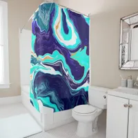  Blue Teal Ocean Swirls Marble Fluid Art   Shower Curtain